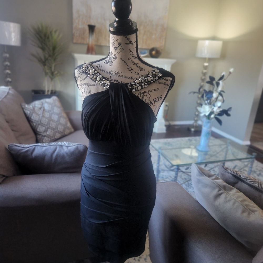 Black Homecoming Dress with Jeweled Neckline Size 8